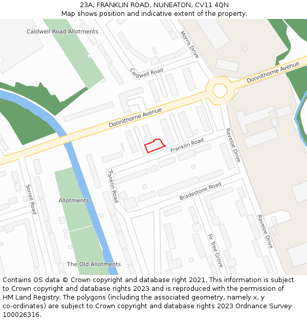 23A, FRANKLIN ROAD, NUNEATON, CV11 4QN: Location map and indicative extent of plot