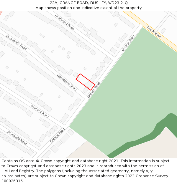 23A, GRANGE ROAD, BUSHEY, WD23 2LQ: Location map and indicative extent of plot