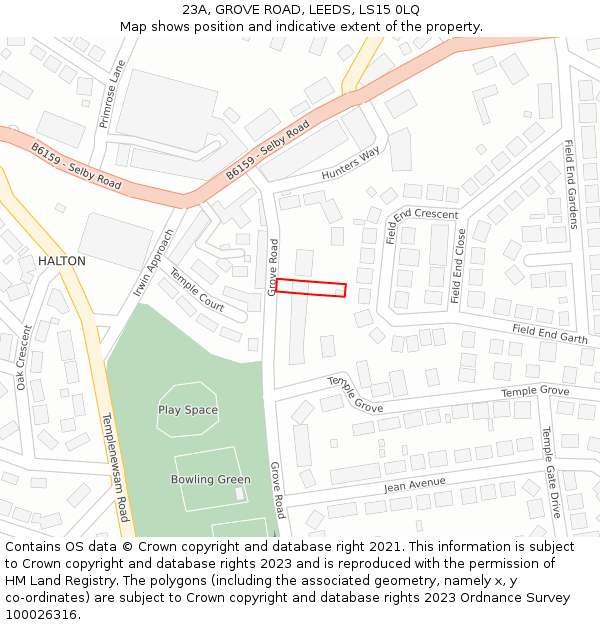 23A, GROVE ROAD, LEEDS, LS15 0LQ: Location map and indicative extent of plot