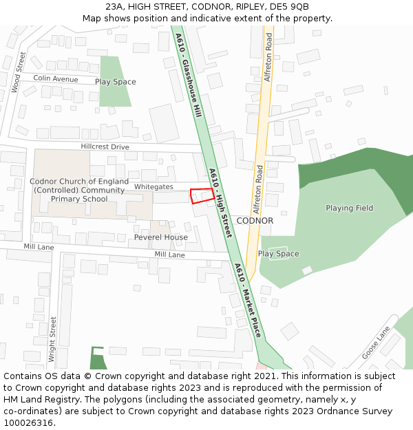 23A, HIGH STREET, CODNOR, RIPLEY, DE5 9QB: Location map and indicative extent of plot