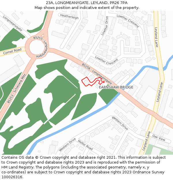 23A, LONGMEANYGATE, LEYLAND, PR26 7PA: Location map and indicative extent of plot