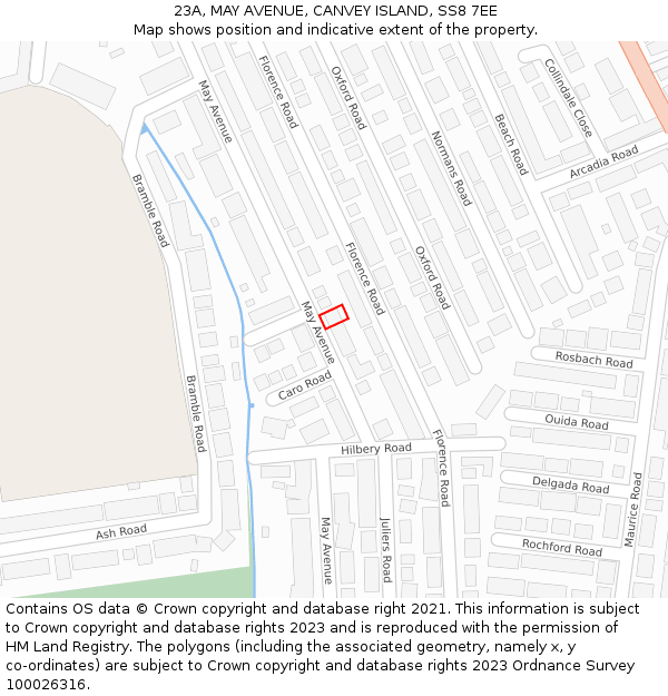 23A, MAY AVENUE, CANVEY ISLAND, SS8 7EE: Location map and indicative extent of plot