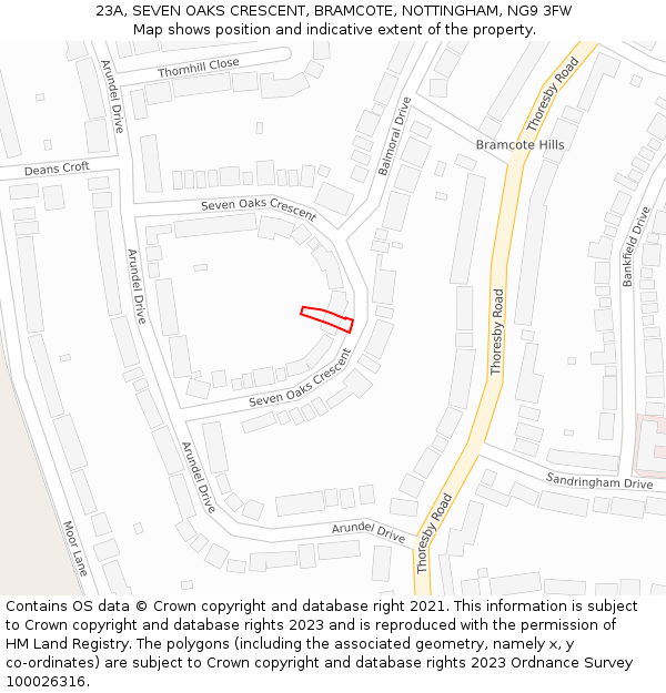 23A, SEVEN OAKS CRESCENT, BRAMCOTE, NOTTINGHAM, NG9 3FW: Location map and indicative extent of plot