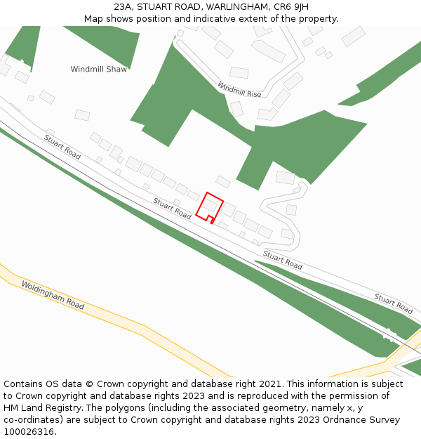 23A, STUART ROAD, WARLINGHAM, CR6 9JH: Location map and indicative extent of plot