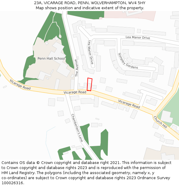 23A, VICARAGE ROAD, PENN, WOLVERHAMPTON, WV4 5HY: Location map and indicative extent of plot