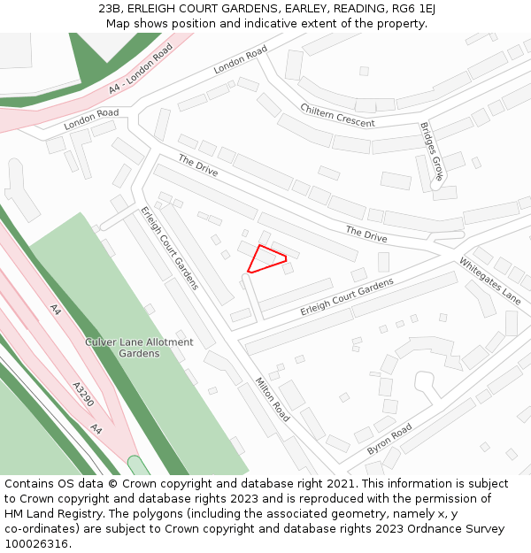 23B, ERLEIGH COURT GARDENS, EARLEY, READING, RG6 1EJ: Location map and indicative extent of plot