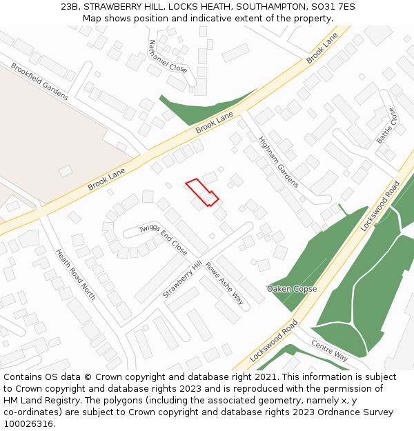 23B, STRAWBERRY HILL, LOCKS HEATH, SOUTHAMPTON, SO31 7ES: Location map and indicative extent of plot