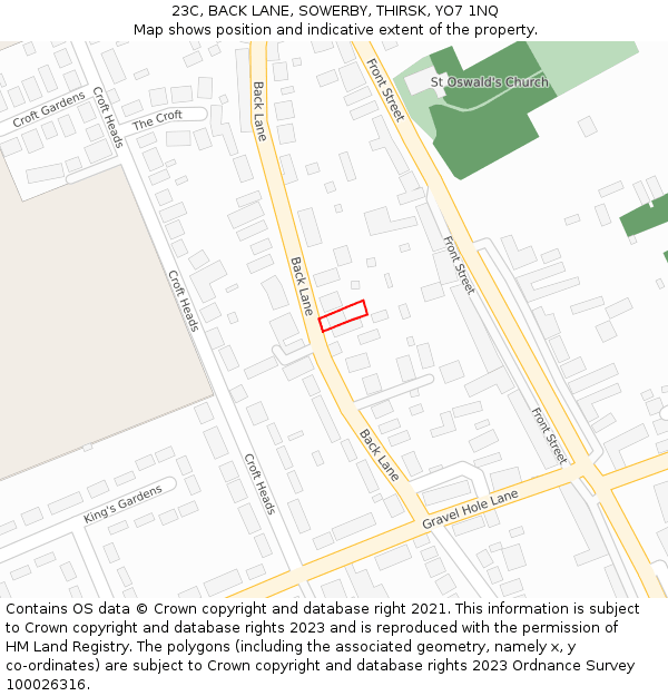 23C, BACK LANE, SOWERBY, THIRSK, YO7 1NQ: Location map and indicative extent of plot