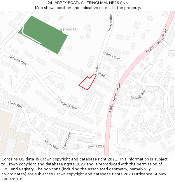 24, ABBEY ROAD, SHERINGHAM, NR26 8NN: Location map and indicative extent of plot