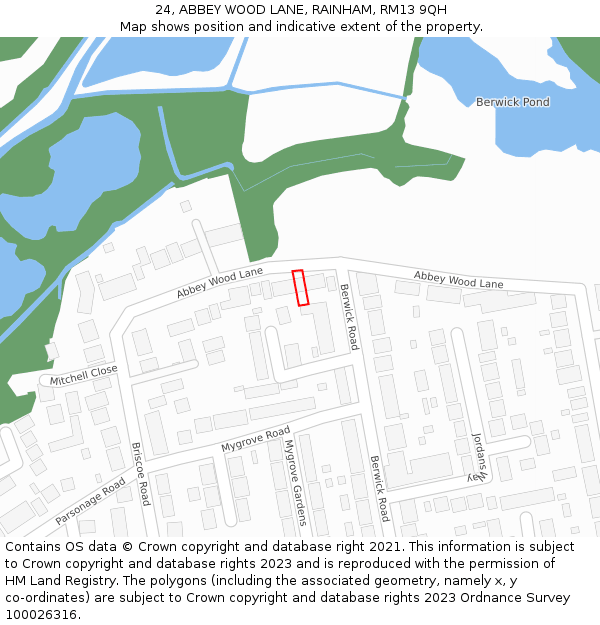 24, ABBEY WOOD LANE, RAINHAM, RM13 9QH: Location map and indicative extent of plot