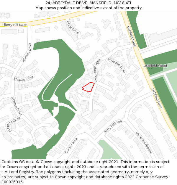 24, ABBEYDALE DRIVE, MANSFIELD, NG18 4TL: Location map and indicative extent of plot