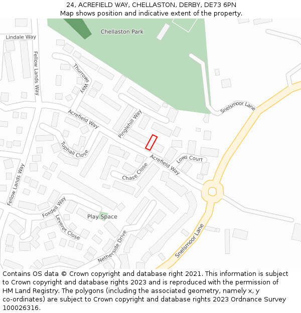 24, ACREFIELD WAY, CHELLASTON, DERBY, DE73 6PN: Location map and indicative extent of plot