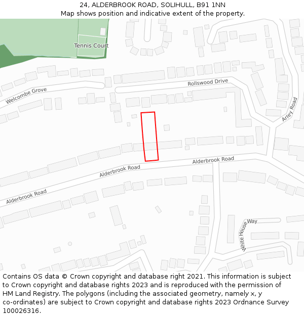 24, ALDERBROOK ROAD, SOLIHULL, B91 1NN: Location map and indicative extent of plot