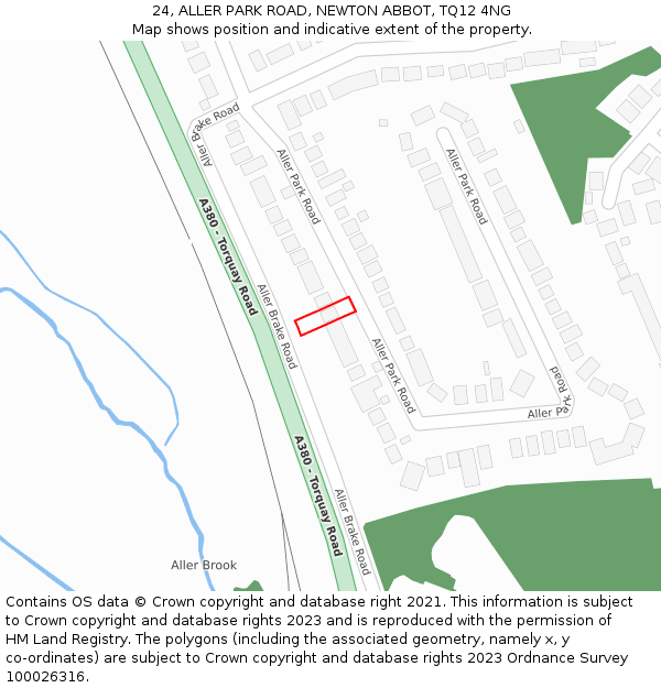24, ALLER PARK ROAD, NEWTON ABBOT, TQ12 4NG: Location map and indicative extent of plot