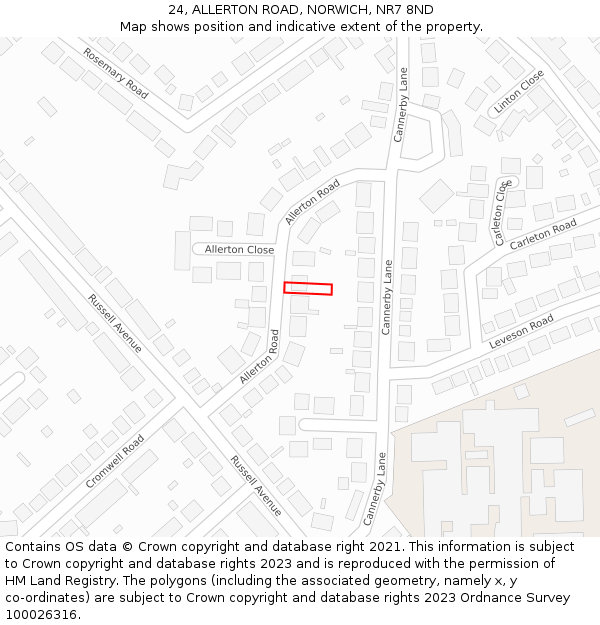 24, ALLERTON ROAD, NORWICH, NR7 8ND: Location map and indicative extent of plot