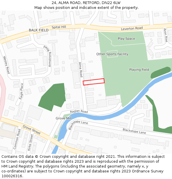 24, ALMA ROAD, RETFORD, DN22 6LW: Location map and indicative extent of plot
