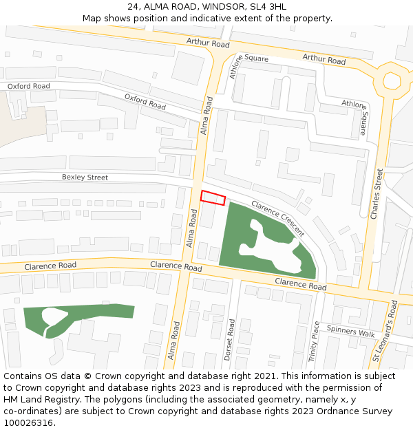 24, ALMA ROAD, WINDSOR, SL4 3HL: Location map and indicative extent of plot