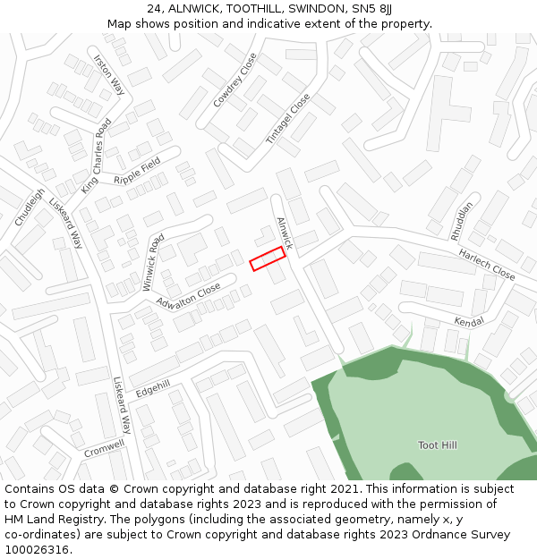 24, ALNWICK, TOOTHILL, SWINDON, SN5 8JJ: Location map and indicative extent of plot