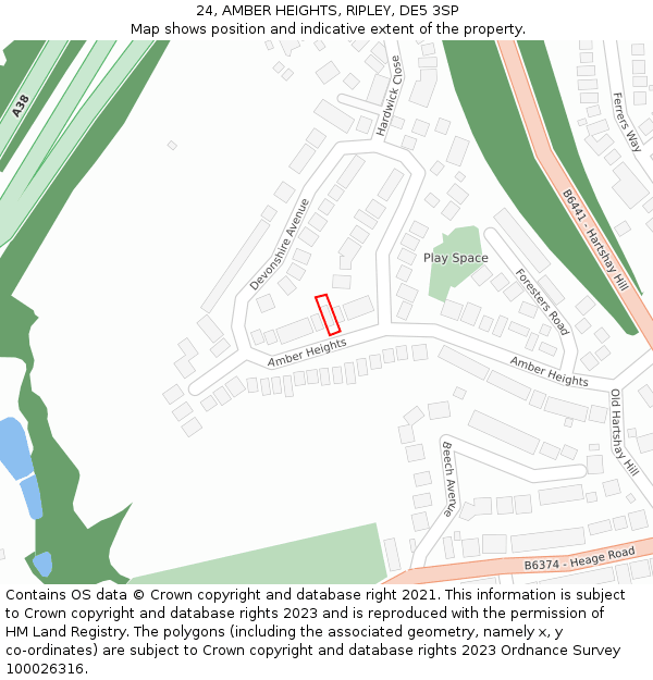 24, AMBER HEIGHTS, RIPLEY, DE5 3SP: Location map and indicative extent of plot