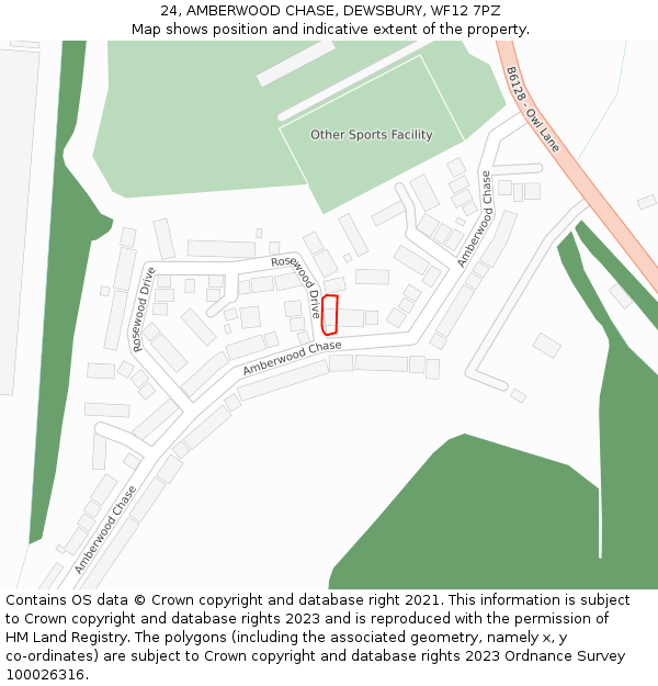 24, AMBERWOOD CHASE, DEWSBURY, WF12 7PZ: Location map and indicative extent of plot