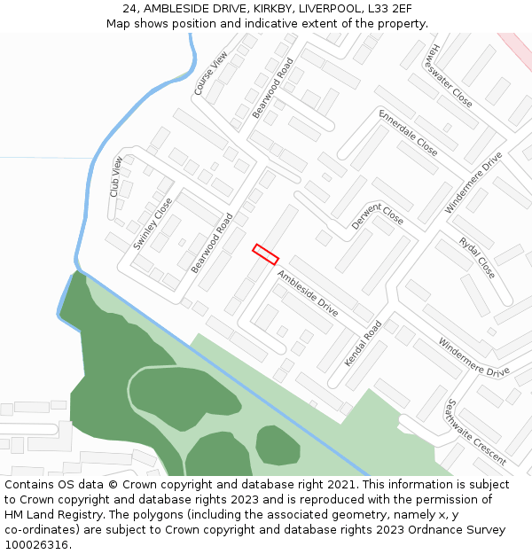 24, AMBLESIDE DRIVE, KIRKBY, LIVERPOOL, L33 2EF: Location map and indicative extent of plot