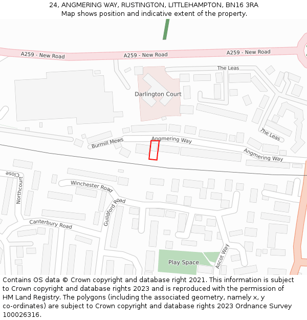 24, ANGMERING WAY, RUSTINGTON, LITTLEHAMPTON, BN16 3RA: Location map and indicative extent of plot