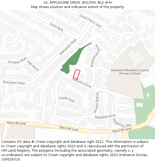 24, APPLEDORE DRIVE, BOLTON, BL2 4HH: Location map and indicative extent of plot