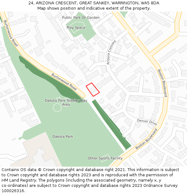 24, ARIZONA CRESCENT, GREAT SANKEY, WARRINGTON, WA5 8DA: Location map and indicative extent of plot