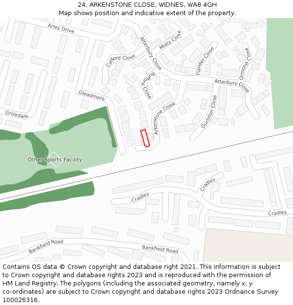 24, ARKENSTONE CLOSE, WIDNES, WA8 4GH: Location map and indicative extent of plot