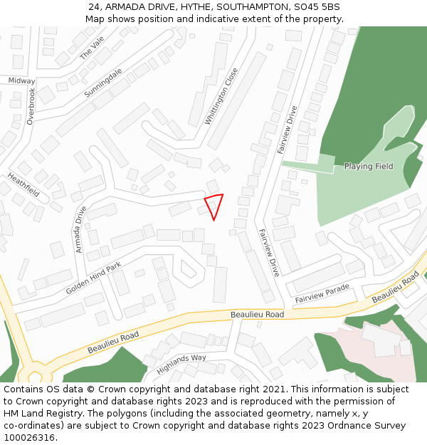 24, ARMADA DRIVE, HYTHE, SOUTHAMPTON, SO45 5BS: Location map and indicative extent of plot