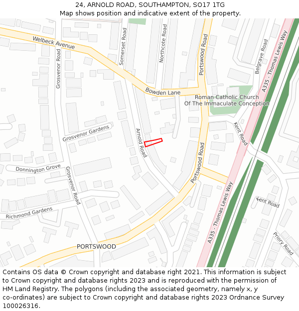 24, ARNOLD ROAD, SOUTHAMPTON, SO17 1TG: Location map and indicative extent of plot