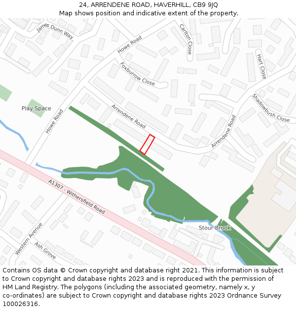 24, ARRENDENE ROAD, HAVERHILL, CB9 9JQ: Location map and indicative extent of plot