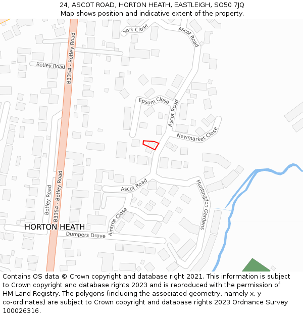 24, ASCOT ROAD, HORTON HEATH, EASTLEIGH, SO50 7JQ: Location map and indicative extent of plot