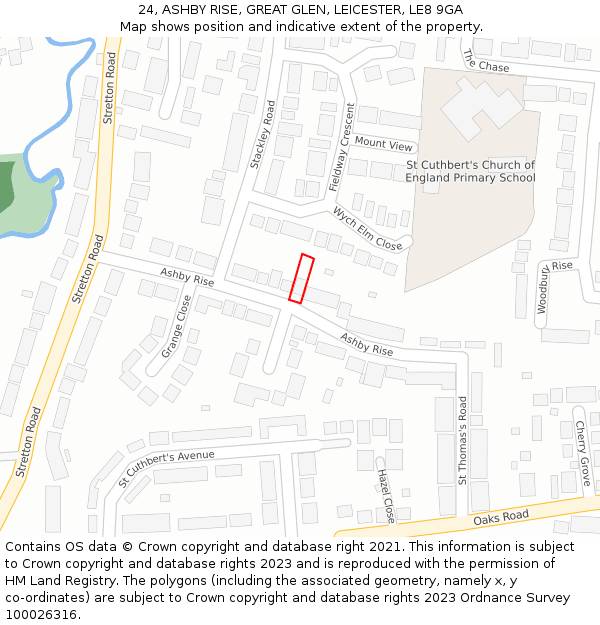 24, ASHBY RISE, GREAT GLEN, LEICESTER, LE8 9GA: Location map and indicative extent of plot