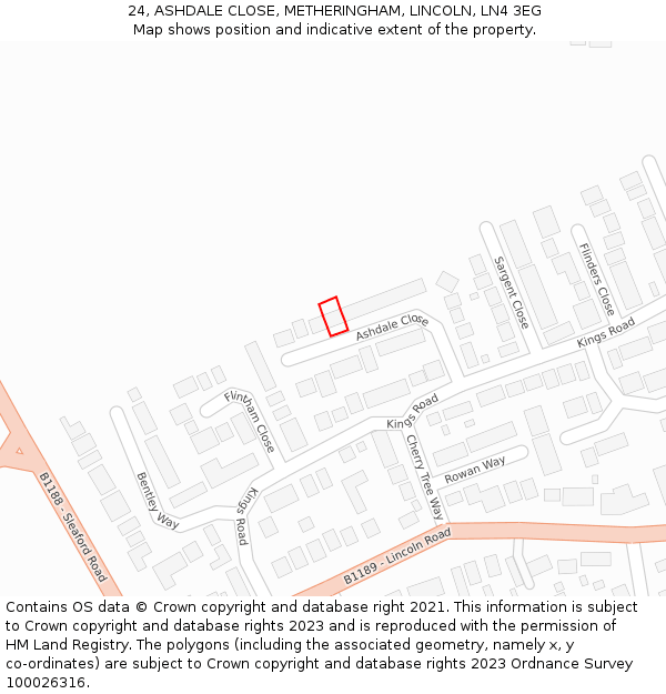 24, ASHDALE CLOSE, METHERINGHAM, LINCOLN, LN4 3EG: Location map and indicative extent of plot