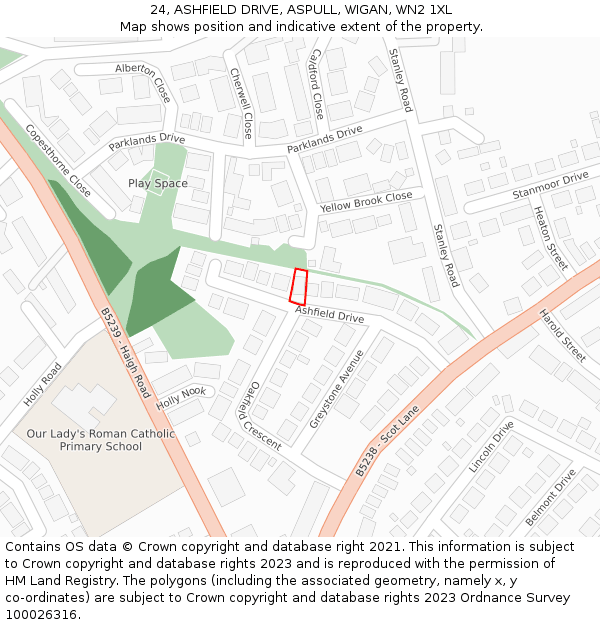 24, ASHFIELD DRIVE, ASPULL, WIGAN, WN2 1XL: Location map and indicative extent of plot
