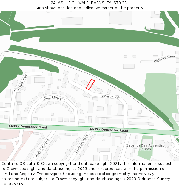 24, ASHLEIGH VALE, BARNSLEY, S70 3RL: Location map and indicative extent of plot