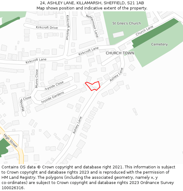 24, ASHLEY LANE, KILLAMARSH, SHEFFIELD, S21 1AB: Location map and indicative extent of plot