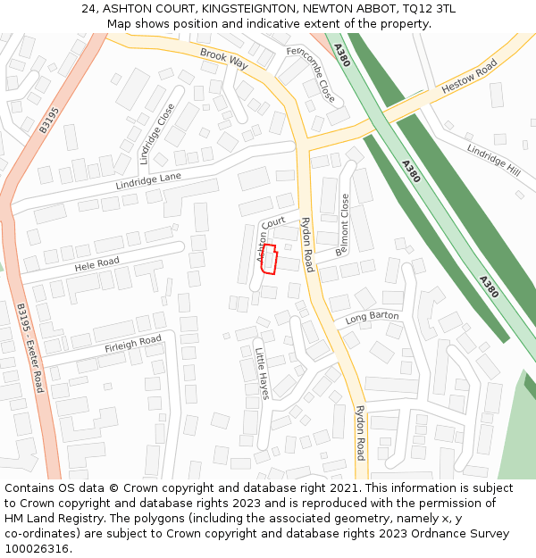 24, ASHTON COURT, KINGSTEIGNTON, NEWTON ABBOT, TQ12 3TL: Location map and indicative extent of plot