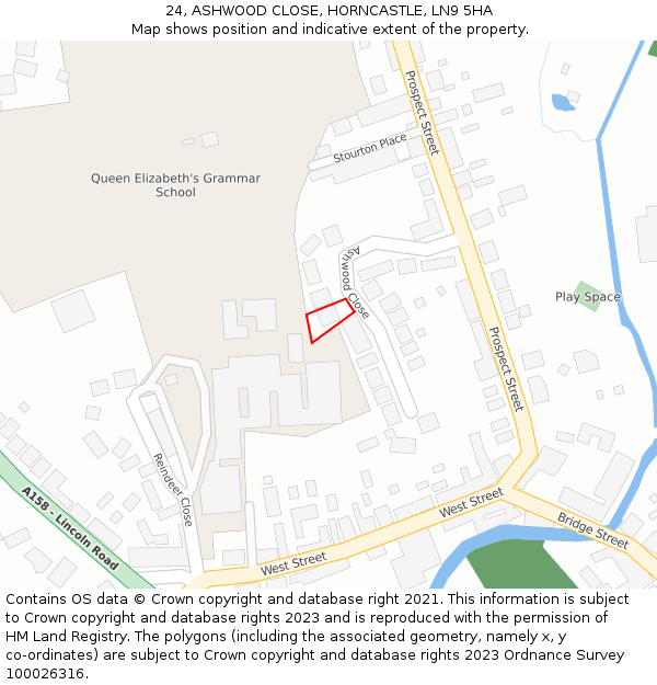 24, ASHWOOD CLOSE, HORNCASTLE, LN9 5HA: Location map and indicative extent of plot
