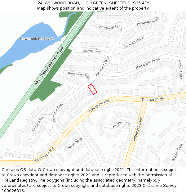 24, ASHWOOD ROAD, HIGH GREEN, SHEFFIELD, S35 4EY: Location map and indicative extent of plot