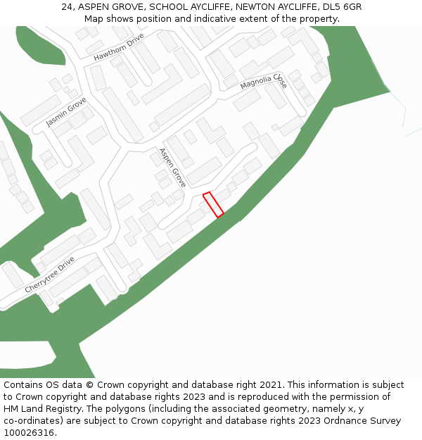 24, ASPEN GROVE, SCHOOL AYCLIFFE, NEWTON AYCLIFFE, DL5 6GR: Location map and indicative extent of plot
