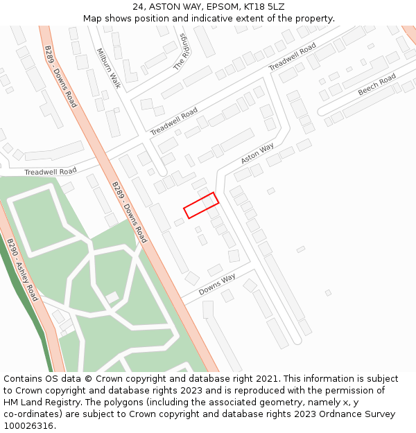 24, ASTON WAY, EPSOM, KT18 5LZ: Location map and indicative extent of plot