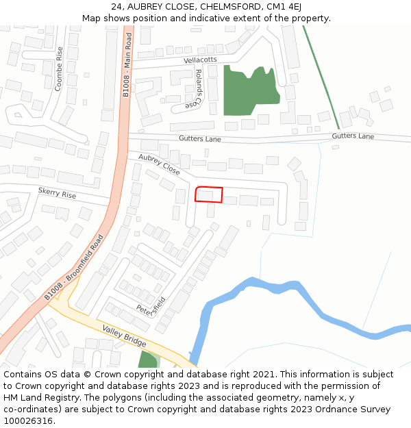 24, AUBREY CLOSE, CHELMSFORD, CM1 4EJ: Location map and indicative extent of plot