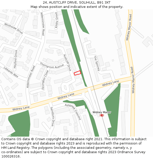 24, AUSTCLIFF DRIVE, SOLIHULL, B91 3XT: Location map and indicative extent of plot