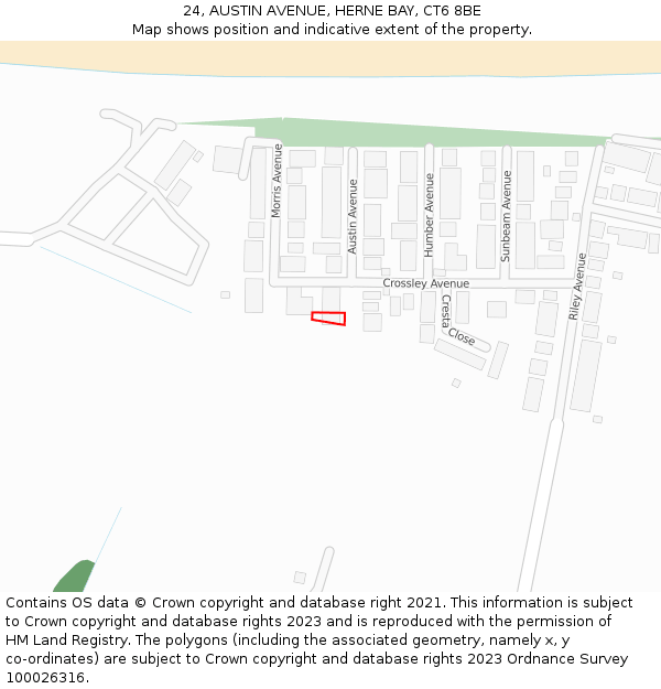 24, AUSTIN AVENUE, HERNE BAY, CT6 8BE: Location map and indicative extent of plot