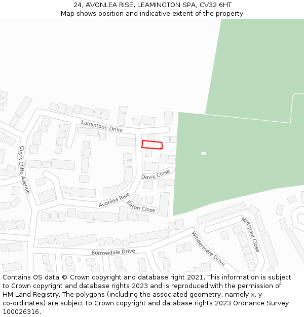 24, AVONLEA RISE, LEAMINGTON SPA, CV32 6HT: Location map and indicative extent of plot