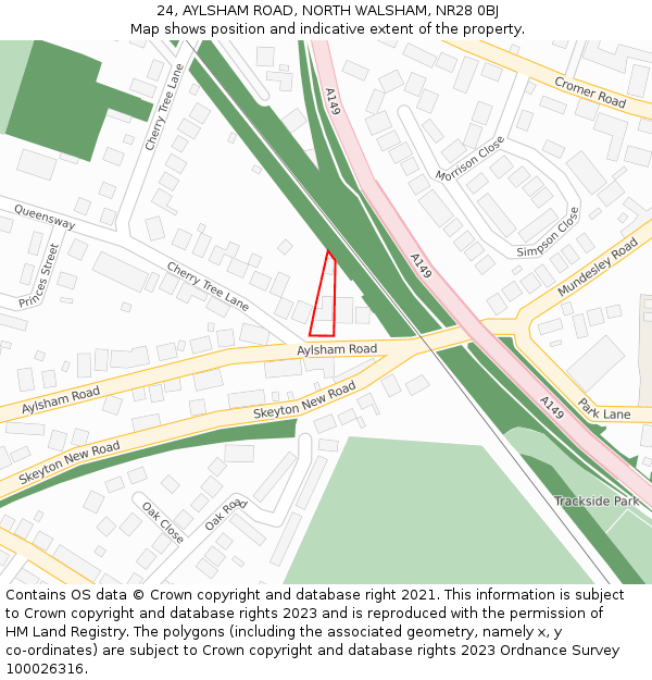 24, AYLSHAM ROAD, NORTH WALSHAM, NR28 0BJ: Location map and indicative extent of plot