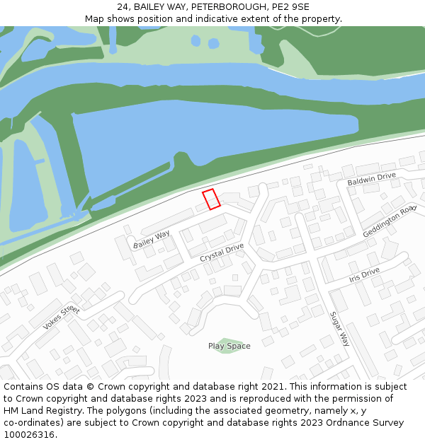 24, BAILEY WAY, PETERBOROUGH, PE2 9SE: Location map and indicative extent of plot