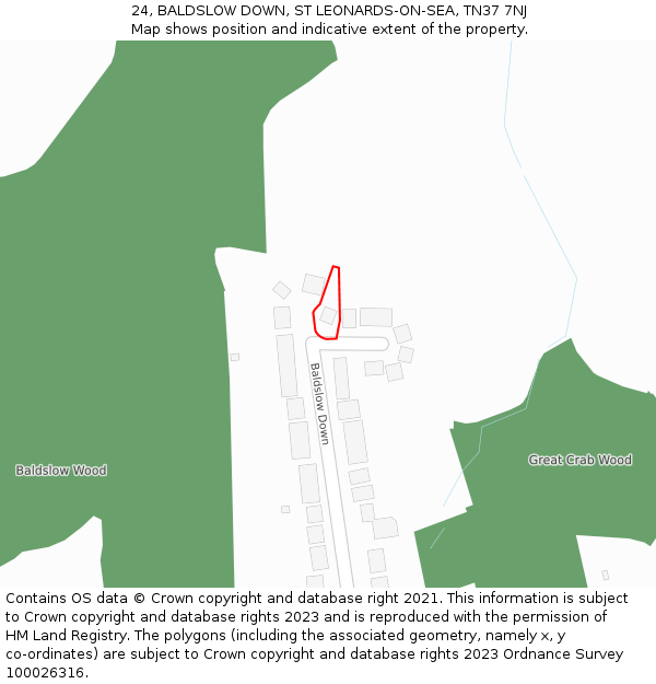 24, BALDSLOW DOWN, ST LEONARDS-ON-SEA, TN37 7NJ: Location map and indicative extent of plot